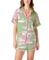 Katie Kime Florida Toile Pajama Short Set In Green Pink In Green