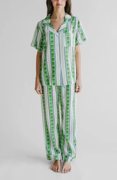 Katie Kime Garden Stripe Pajama Pants Set In Green
