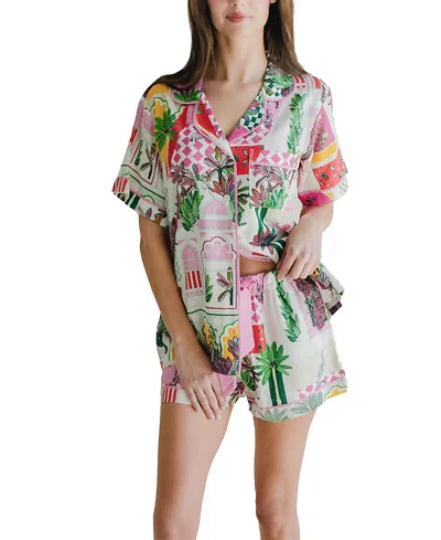 Katie Kime Greco Garden Pajama Shorts Set In Multi