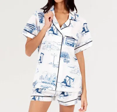 Katie Kime Houston Toile Pajama Short Set In Navy