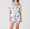 Katie Kime New Orleans Toile Pajama Short Set In Navy In Multi