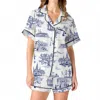 Katie Kime New Orleans Toile Pajama Short Set In Navy In White