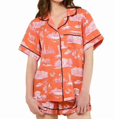 Katie Kime New York Toile Pajama Short Set In Orange