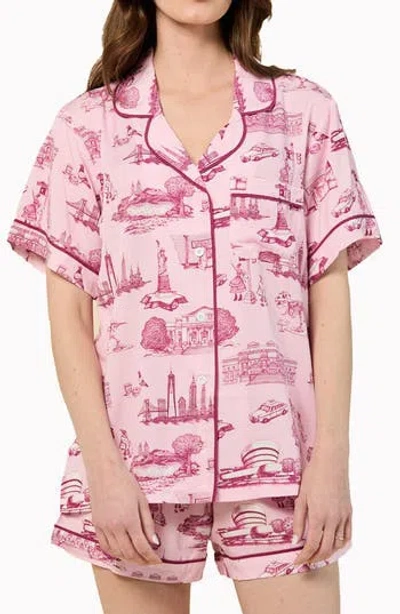 Katie Kime New York Toile Short Pajamas In Pink