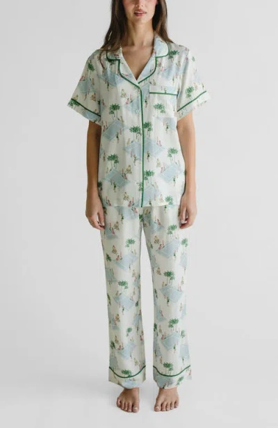 Katie Kime Palm Courts Pajama Pants Set In Multi