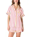 Katie Kime Retro Stripe Pajama Shorts Set In Pink
