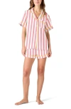Katie Kime Retro Stripe Pajama Shorts Set In Pink