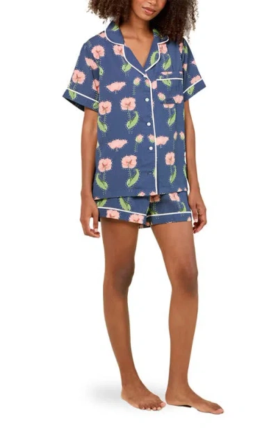 Katie Kime Rhinestone Flower  Shorts Set In Blue