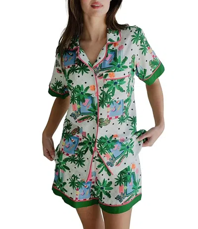 Katie Kime Swim Club Pajama Shorts Set In Multi In Green