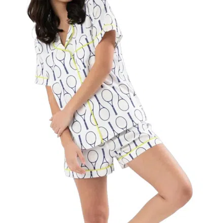 Katie Kime Tennis Time Pajama Short Set In Navy/green