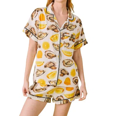 Katie Kime The World Is Your Oyster Pajama Shorts Set In Yellow In Neutral
