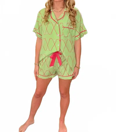 Katie Kime Women's Birdie Pajama Shorts Set In Green Multi