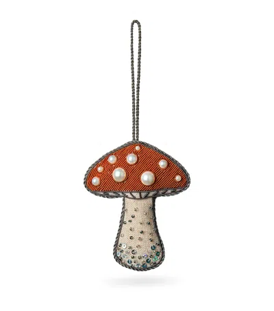 Katie Larmour Sequinned Toadstool Tree Decoration In Orange