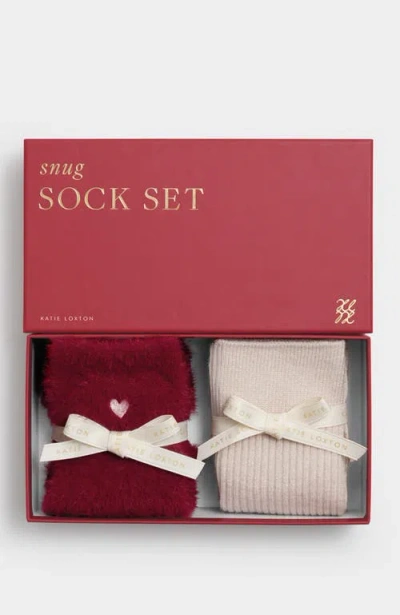 Katie Loxton Gift Boxed Duo Socks In Cherry Fluffy/pink Sparkle