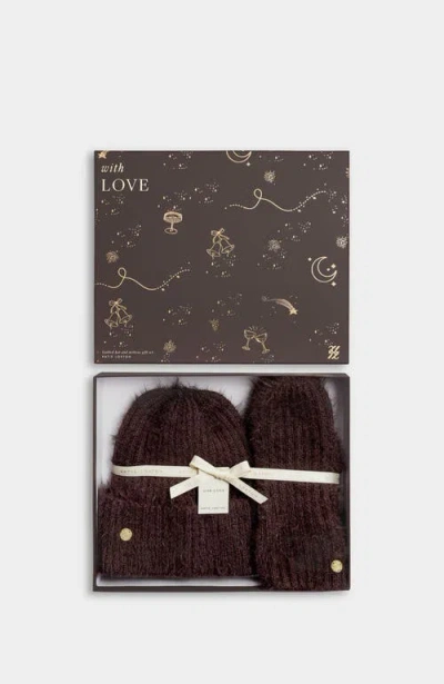 Katie Loxton Gift Boxed Hat And Mitten Set In Chocolate