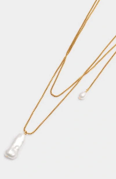 Katie Loxton Pearl Lustre Lariat Necklace In Gold