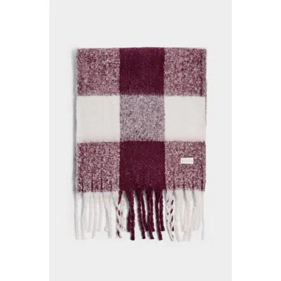 Katie Loxton Recycled Checked Tassel Scarf In Cherry/off White