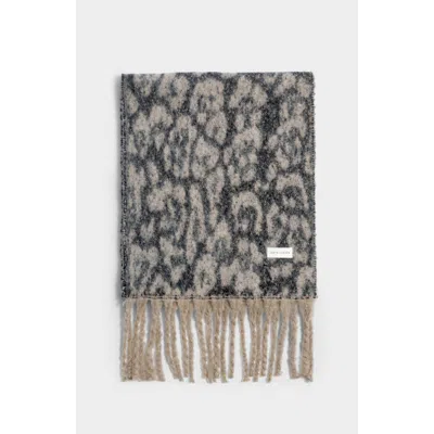 Katie Loxton Recycled Checked Tassel Scarf In Taupe/chocolate Animal