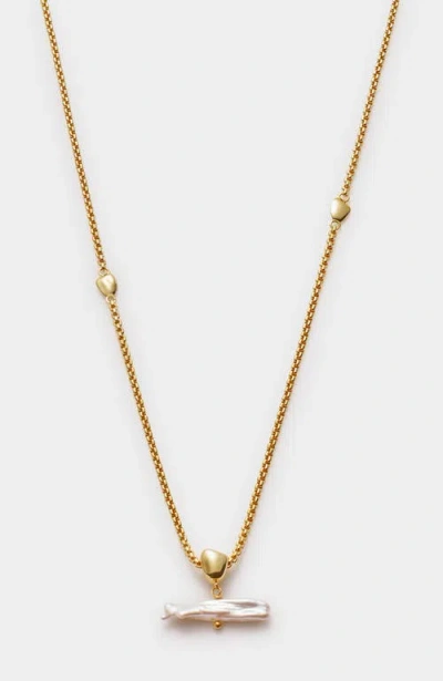 Katie Loxton Sol Pearl T-bar Necklace In Gold