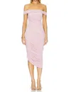 Katie May Alana Off Shoulder Midi Dress In Rose Quartz In Pink