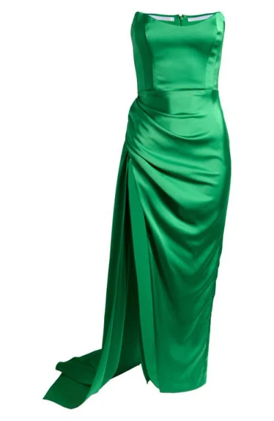 Katie May Bita Strapless Satin Gown In Emerald