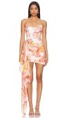 Katie May Chasing Dawn Floral Side Drape Strapless Cocktail Minidress In Apricot Poppy