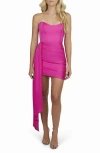 Katie May Chasing Dawn Side Drape Strapless Satin Minidress In Pink