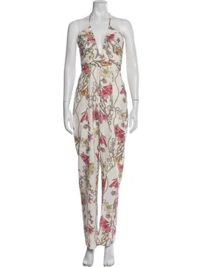 Pre-owned Katie May Floral Print Halterneck Jumpsuit In White