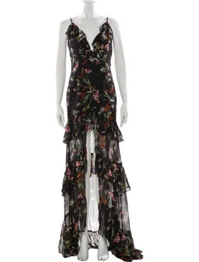 Pre-owned Katie May Floral Print Long Dress In Black
