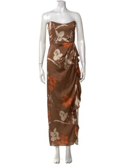Pre-owned Katie May Floral Print Long Dress In Brown