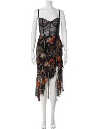 Pre-owned Katie May Floral Print Midi Length Dress In Black