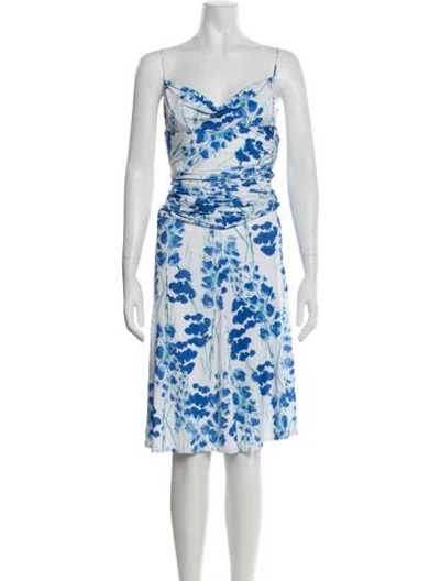 Pre-owned Katie May Floral Print Midi Length Dress W/ Tags In Blue/white
