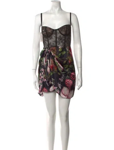 Pre-owned Katie May Floral Print Mini Dress W/ Tags In Black