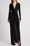 Katie May Kiera Twisted Long Sleeve Gown In Black In Black