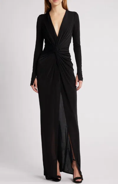 KATIE MAY KIERA TWISTED LONG SLEEVE GOWN IN BLACK