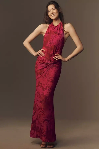 Katie May Leyla Cowled Halter Open-back Knotted Jersey Maxi Dress In Pink