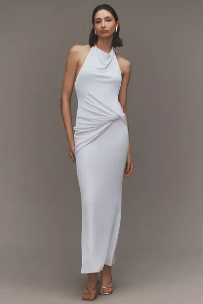 Katie May Leyla Cowled Halter Open-back Knotted Maxi Dress In White