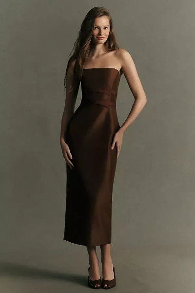 Katie May Liza Strapless Midi Dress In Brown