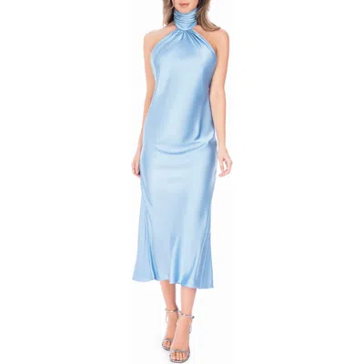 Katie May Marley Satin Halter Dress In French Blue