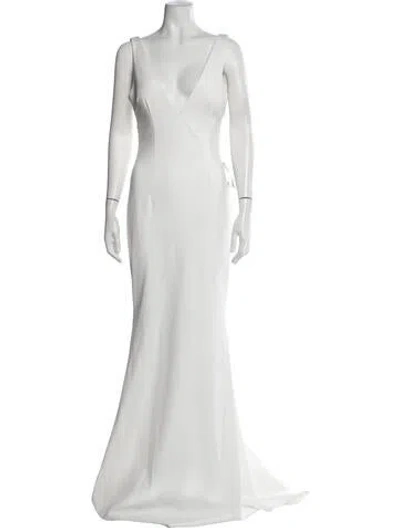 Pre-owned Katie May Plunge Neckline Long Dress In Neutrals