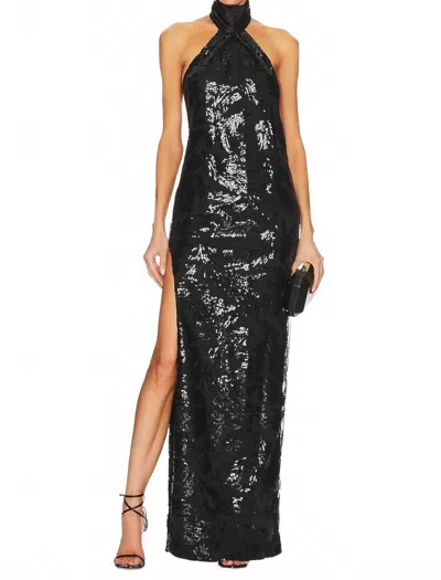 Katie May Sidrit Gown Sequince Maxi Halter Dress In Black