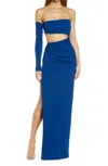 Katie May Slashed One Sleeve Cutout Maxi Gown In Ocean In Blue
