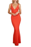 Katie May Tina Deep V-neck Open Back Mermaid Gown In Cherry