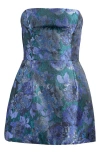 Katie May Valerie Strapless Cocktail Minidress In Blue Floral Jacquard