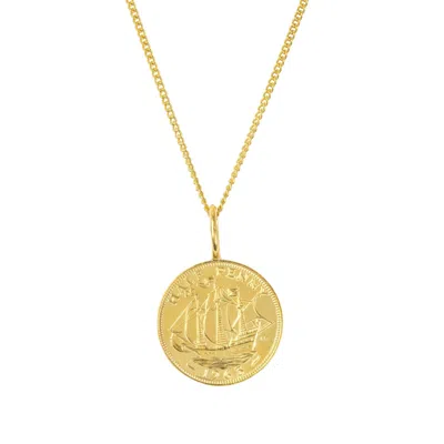 Katie Mullally Limited Men's British Half Penny & Chain In Yellow Gold Plate