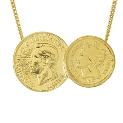 Katie Mullally Limited Women's American / English Yellow Gold Plated Double Coin Necklace