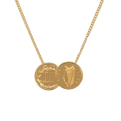Katie Mullally Limited Women's American Irish Double Coin Necklace Yellow Gold Plated