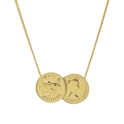 Katie Mullally Limited Women's English Farthing Double Coin Pendant Gold Plated Necklace