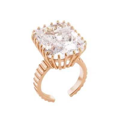 Katie Mullally Women's Clear Cz Adjustable Gold Plated Cocktail Ring In Gray