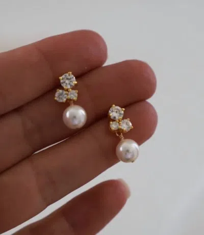 Katie Waltman Women's Dahlia Cubic Zirconia Pearl Studs Earrings In Gold In Brown
